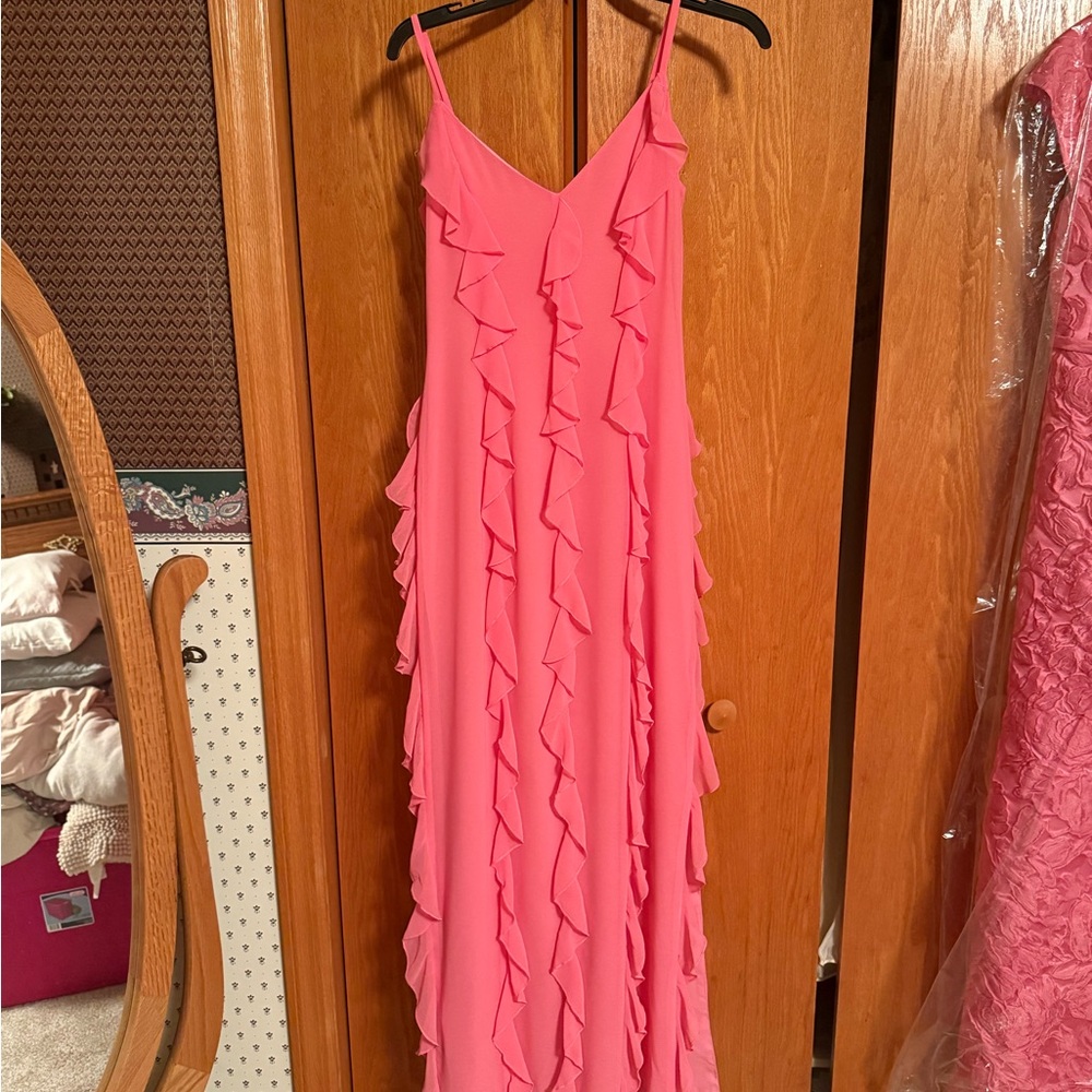 Hutch Coral Pink Ruffle Maxi Dress